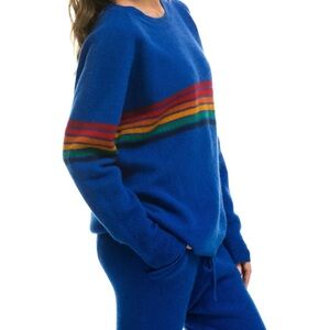 AVIATOR NATION RAINBOW 6 STRIPE CASHMERE RELAXED FIT PANT LAPIS SET SZ S